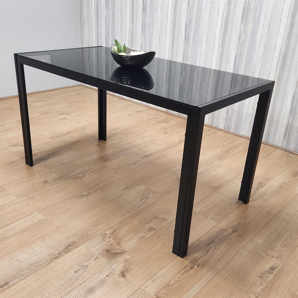 Dining Table Black Glass Kitchen Place for 6 Seats, Dining Table Only (Black H 75 x L 134 x W 70 cm)