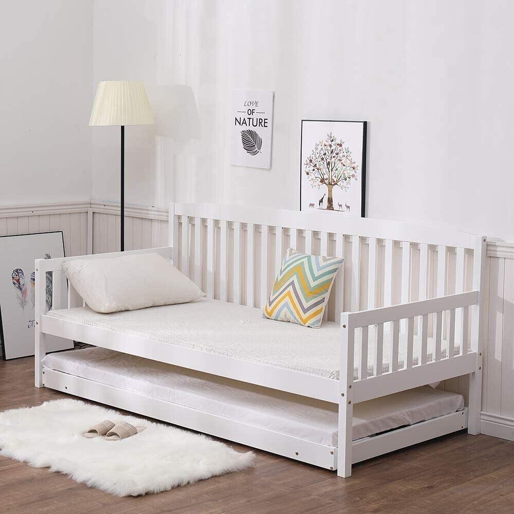 Daybed With Trundle white 3ft single and 2 spring mattresses wooden pull out guest room bedroom