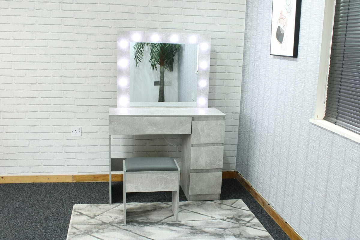 Dressing Table with Mirror and Stool Makeup Vanity LED Bulbs Mirror Hollywood Table