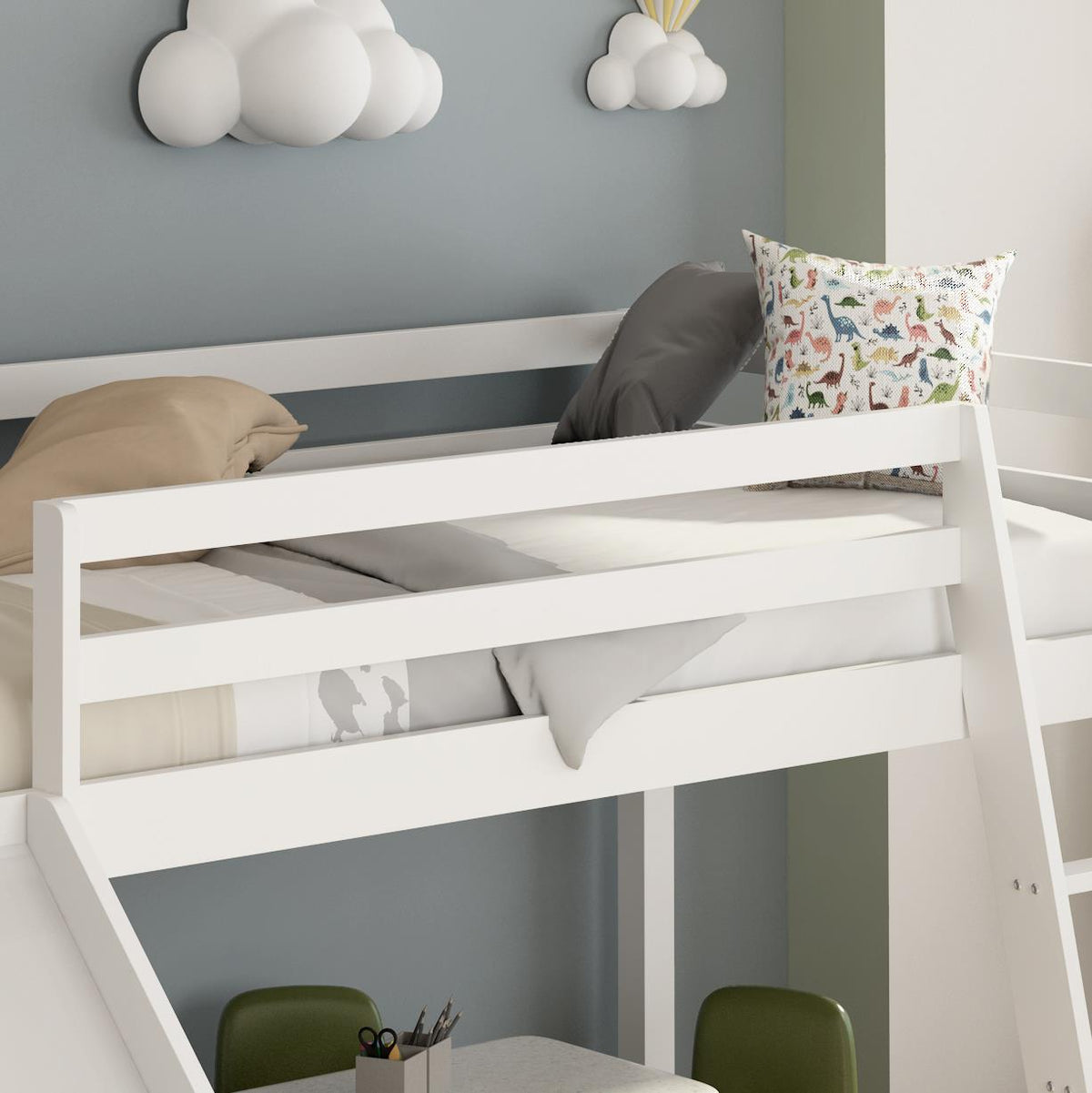 Mid sleeper with slide Bed kids white 3ft single wooden childrens bedroom furniture