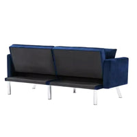 Sofa Bed 2 Seater Blue Velvet Click Clack Sofa Settee Recliner Couch with Metal Legs 2 Pillows