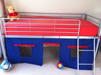 Mid Sleeper Bunk Bed with blue red tent kids 3ft single and 1 mattress silver metal underneath play den childrens bedroom furniture