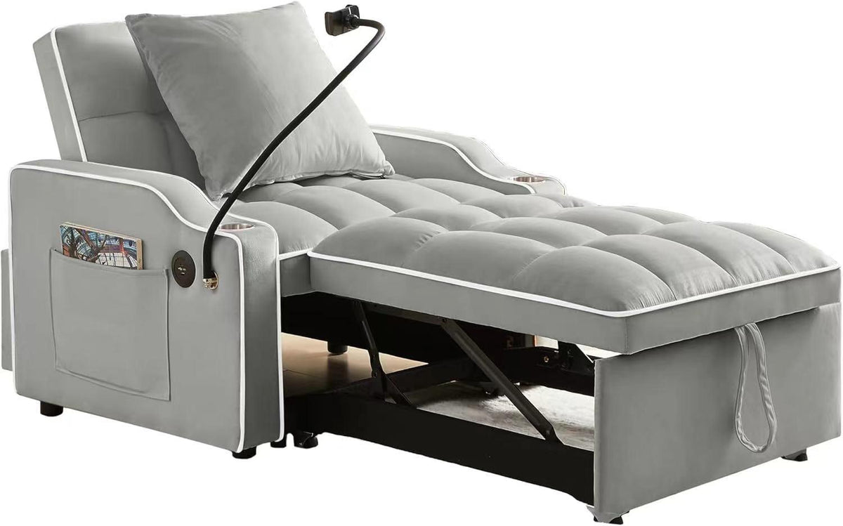 3-in-1 Convertible Sofa Bed Sleeper Chair with Adjustable Backrest, USB Charging & Cup Holder for Small Spaces