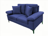 Modern Two Seater Sofa Blue Fabric with Chrome Feet - Comfortable Couch with Cushion for Living Room, Bedroom or Office