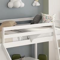 Mid sleeper with slide Bed kids white 3ft single and 1 mattress wooden childrens bedroom furniture