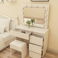 Dressing Table with Mirror and Stool Makeup Vanity LED Bulbs Mirror Hollywood Table