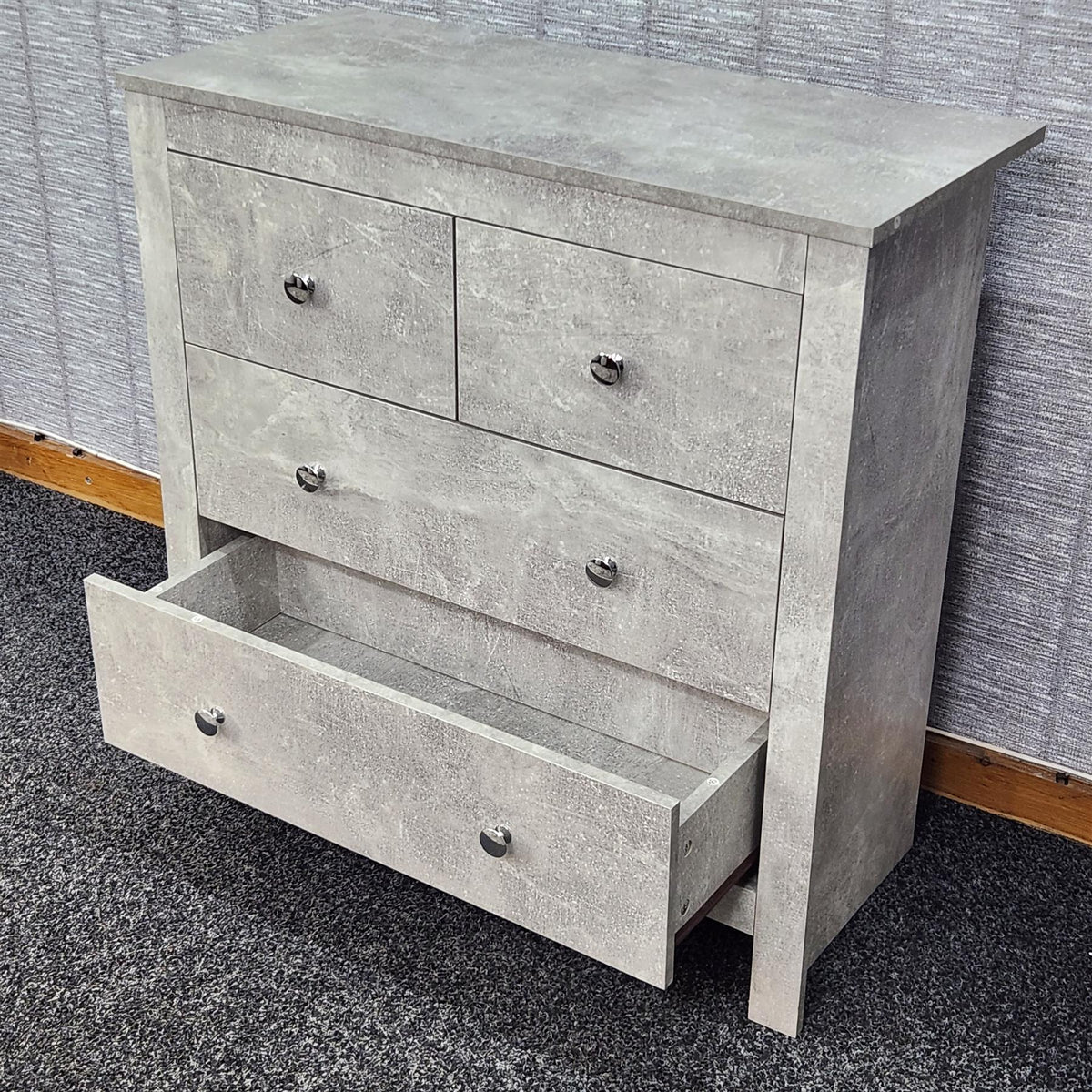 Grey Sideboard Cupboard Wooden Chest of 4 Drawers Cabinet Multi-Storage Unit