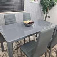 kitchen Dining table and 4 grey leather chairs kitchen dining room furniture