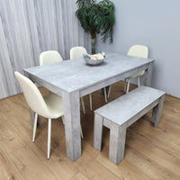 Wooden Rectangle Dining Table Sets with Set of 4 Chairs, a Bench, Grey and Cream