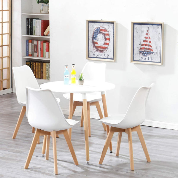 Dining Table White Wood Kitchen Place for 4 Seats, Dining Table Only (White H 75 x L 90 x W 90 cm)