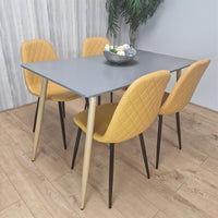Wooden Rectangle Dining Table Set Grey Table with 4 Mustard Gem Patterned Chairs