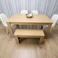 Wooden Dining Table Set for 6 Oak Effect Table With 4 Cream Gem Patterned  Chairs and 1 Bench