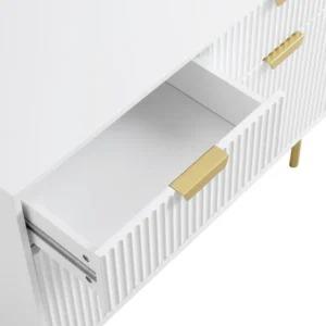 Modern White Bedroom Side Cabinet with Gold Metal Legs and Handles – Elegant Storage Console for Bedroom & Living Room