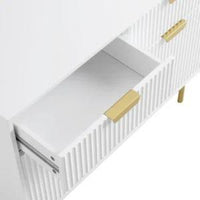 Modern White Bedroom Side Cabinet with Gold Metal Legs and Handles – Elegant Storage Console for Bedroom & Living Room