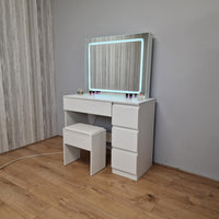 Dressing Table with Mirror and Stool Makeup Vanity LED Mirror Lights Hollywood Table