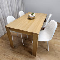 Wooden Dining Table with 4 white Gem Patterned Chairs Oak Effect Table with white Chairs