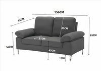 Modern Two Seater Sofa Blue Fabric with Chrome Feet - Comfortable Couch with Cushion for Living Room, Bedroom or Office