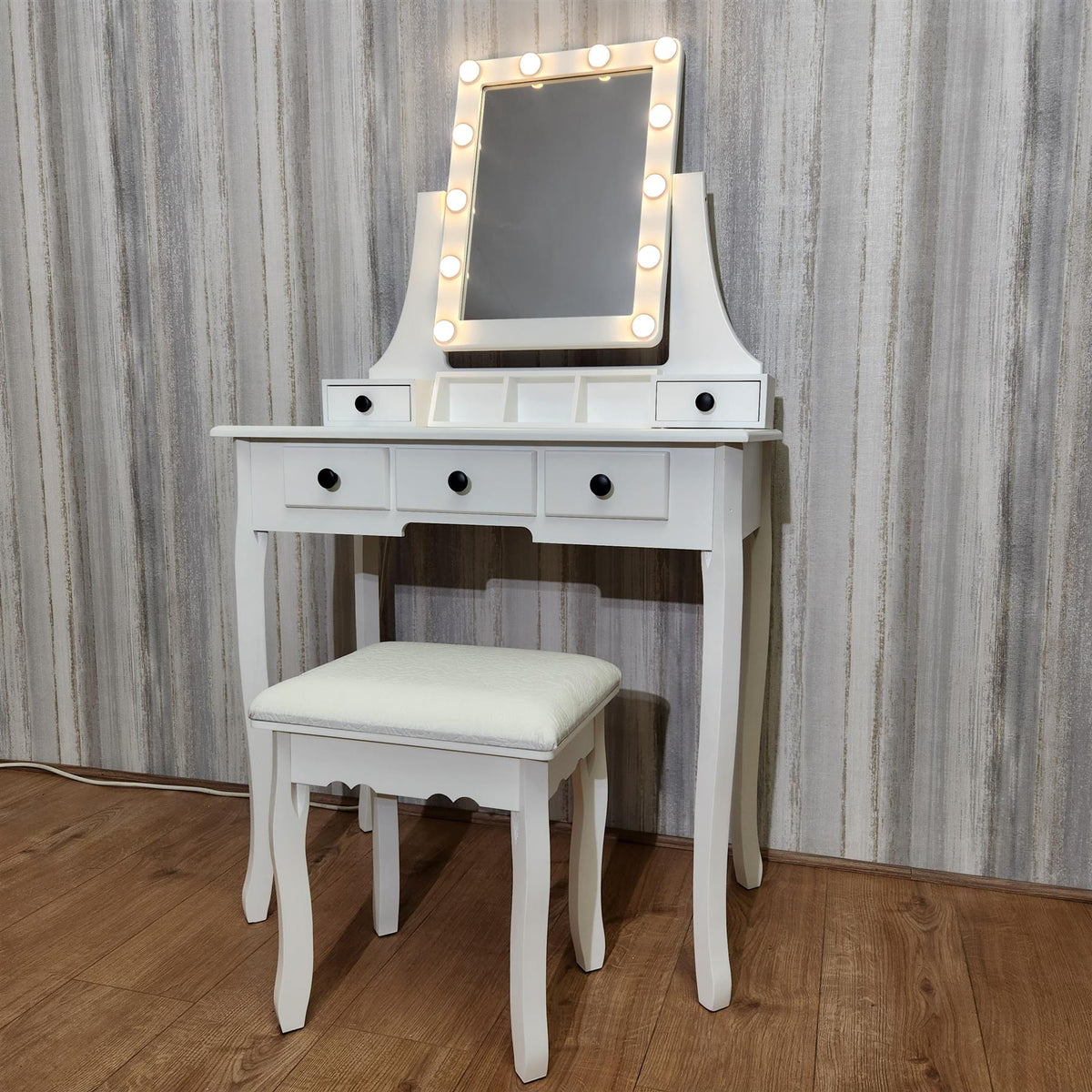 Dressing Table with Mirror and Stool Makeup Vanity LED Bulbs Mirror Hollywood Table