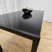 Dining Table Black Glass Kitchen Place for 6 Seats, Dining Table Only (Black H 75 x L 134 x W 70 cm)