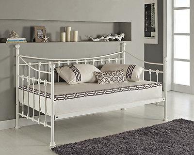 Daybed With Trundle white 3ft single twin bed and 2 mattresses pull out metal guest room bedroom living room