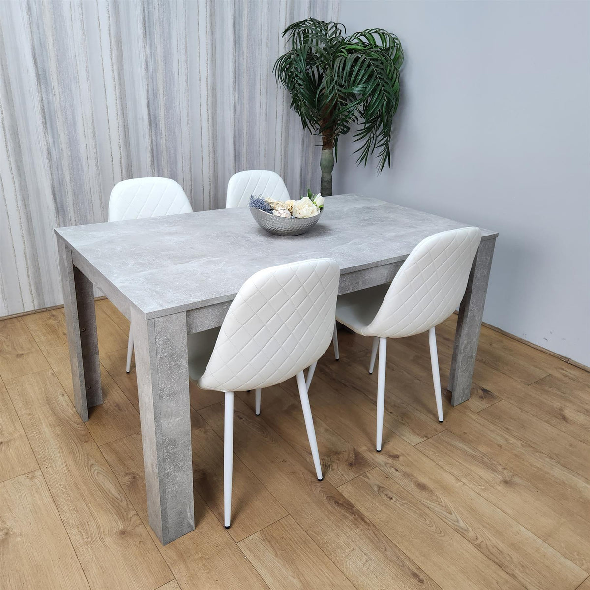 Wooden Rectangle Dining Table Sets with Set of 4 Chairs, Grey and White