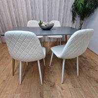 Dining Table Set of 4 Wooden Grey Table with 4 White Gem Patterend Chairs