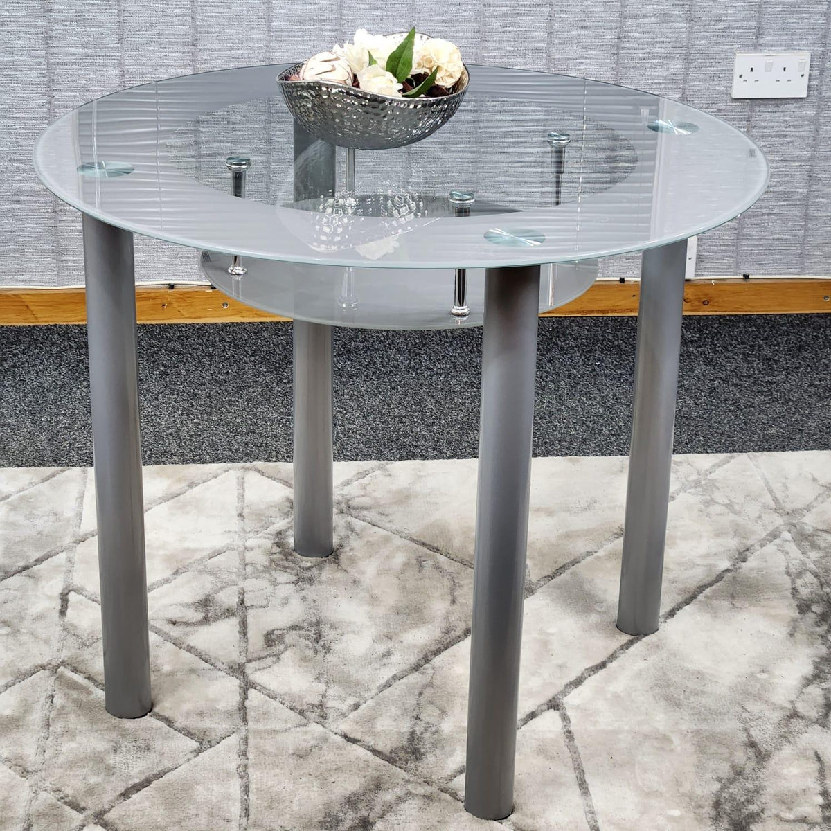 Glass Grey Dining Table Round Dining Table Dining Room Kitchen Furniture