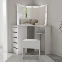 Corner Dressing Table with Mirror and Stool Makeup Vanity LED Mirror Lights Hollywood Table