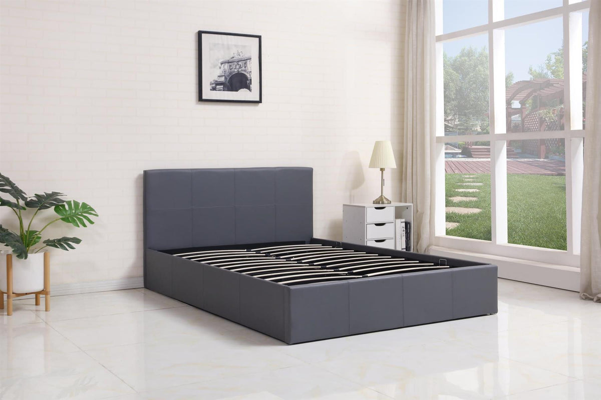 Ottoman Storage Bed grey small double 4ft 6 leather bedroom furniture