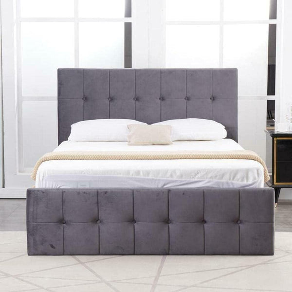 Ottoman Storage Bed grey 4ft 6 small double velvet cushioned bedroom