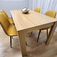 Dining Table and 4 Chairs Oak Effect Table with 4 Mustard Gem Patterned Chairs