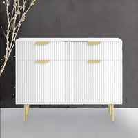 Modern White Bedroom Side Cabinet with Gold Metal Legs and Handles – Elegant Storage Console for Bedroom & Living Room