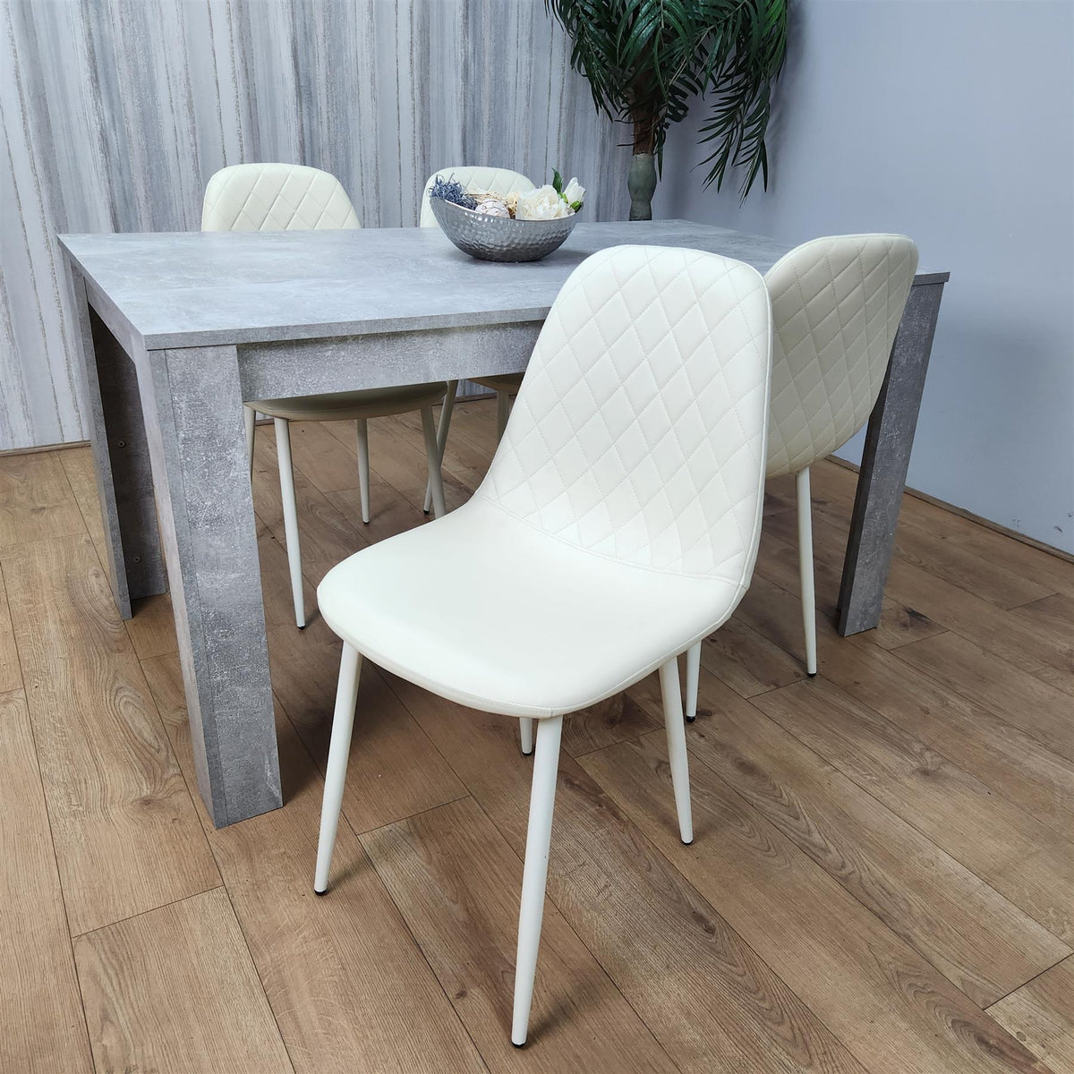 Wooden Rectangle Dining Table Sets with Set of 4 Chairs, Grey and Cream