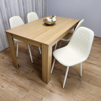 Wooden Dining Table with 4 Cream Gem Patterned Chairs Rusteic Effect Table with Cream Chairs