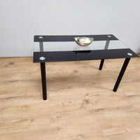 Dining Table Black Glass Kitchen Place for 4 Seats, Dining Table Only (Black H 75 x L 120 x W 70 cm)