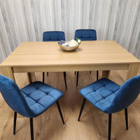 Dining Set of 4 Dining Table and 4 Blue Velvet Chairs Dining Room Furniture