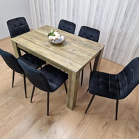 Dining Table and 6 Chairs Rustic Effect Wood Table 6 Black Velvet Chairs Dining Room