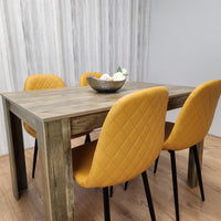 Dining Table and 4 Chairs Rustic Effect Table with 4 Mustard Gem Patterned Chairs