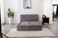 Ottoman Storage Bed grey small double 4ft line pattern fabric velvet and 1 Mattress bedroom furniture