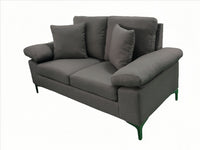 Modern Two Seater Sofa Grey Fabric with Chrome Feet - Comfortable Couch with Cushion for Living Room, Bedroom or Office