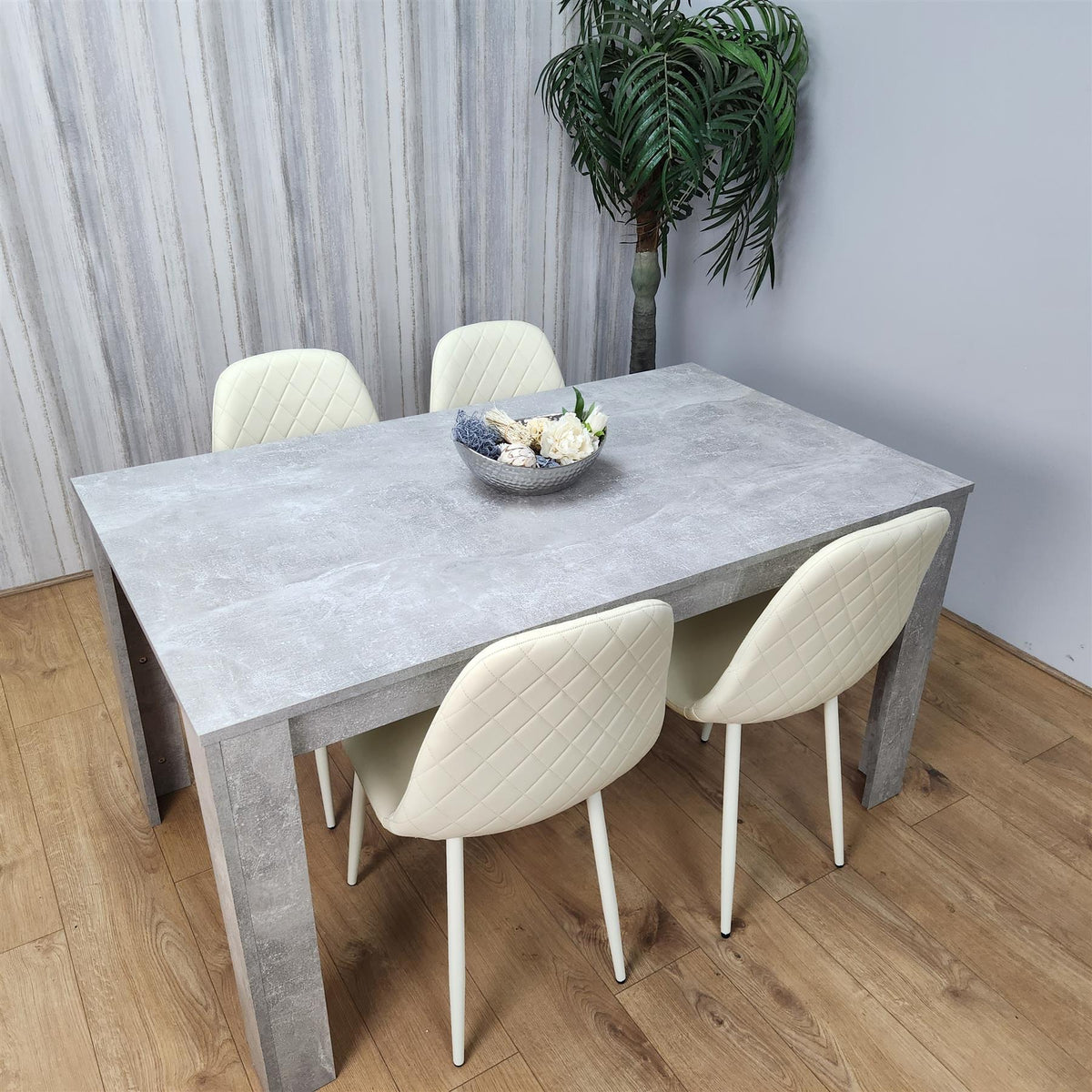 Wooden Rectangle Dining Table Sets with Set of 4 Chairs, Grey and Cream