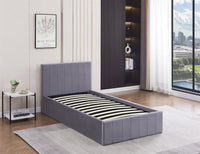 Ottoman Storage Bed grey 3ft single line pattern fabric velvet bedroom furniture