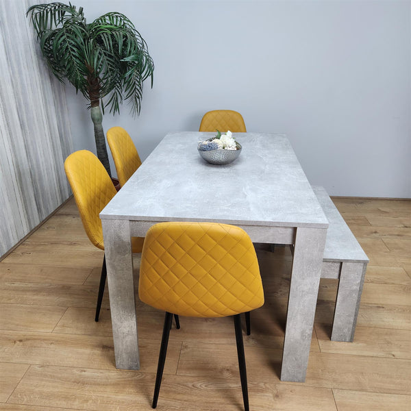 Wooden Rectangle Dining Table Sets with Set of 4 Chairs, Grey and Mustard