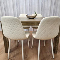 Wooden Dining Table with 4 Cream Gem Patterned Chairs Rusteic Effect Table with Cream Chairs