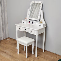 Dressing Table with Mirror and Stool Makeup Vanity LED Bulbs Mirror Hollywood Table