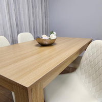 Wooden Dining Table with 4 Cream Gem Patterned Chairs Rusteic Effect Table with Cream Chairs