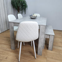 Wooden Rectangle Dining Table Sets with Set of 4 Chairs, a Bench, Grey and White