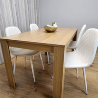 Wooden Dining Table with 4 white Gem Patterned Chairs Oak Effect Table with white Chairs
