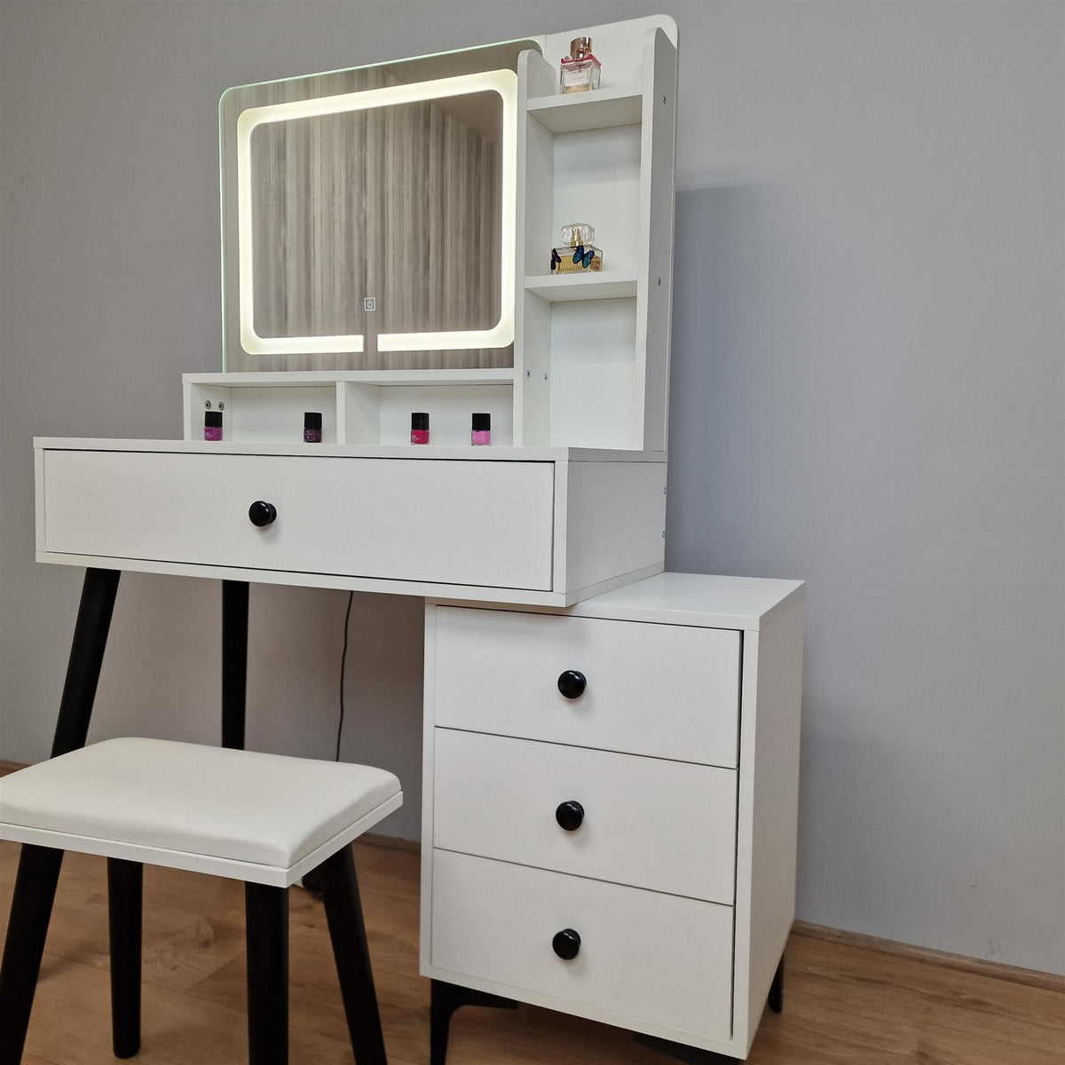 Dressing Table with Mirror and Stool Makeup Vanity LED Mirror Lights Hollywood Table