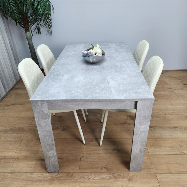 Wooden Rectangle Dining Table Sets with Set of 4 Chairs, Grey and Cream